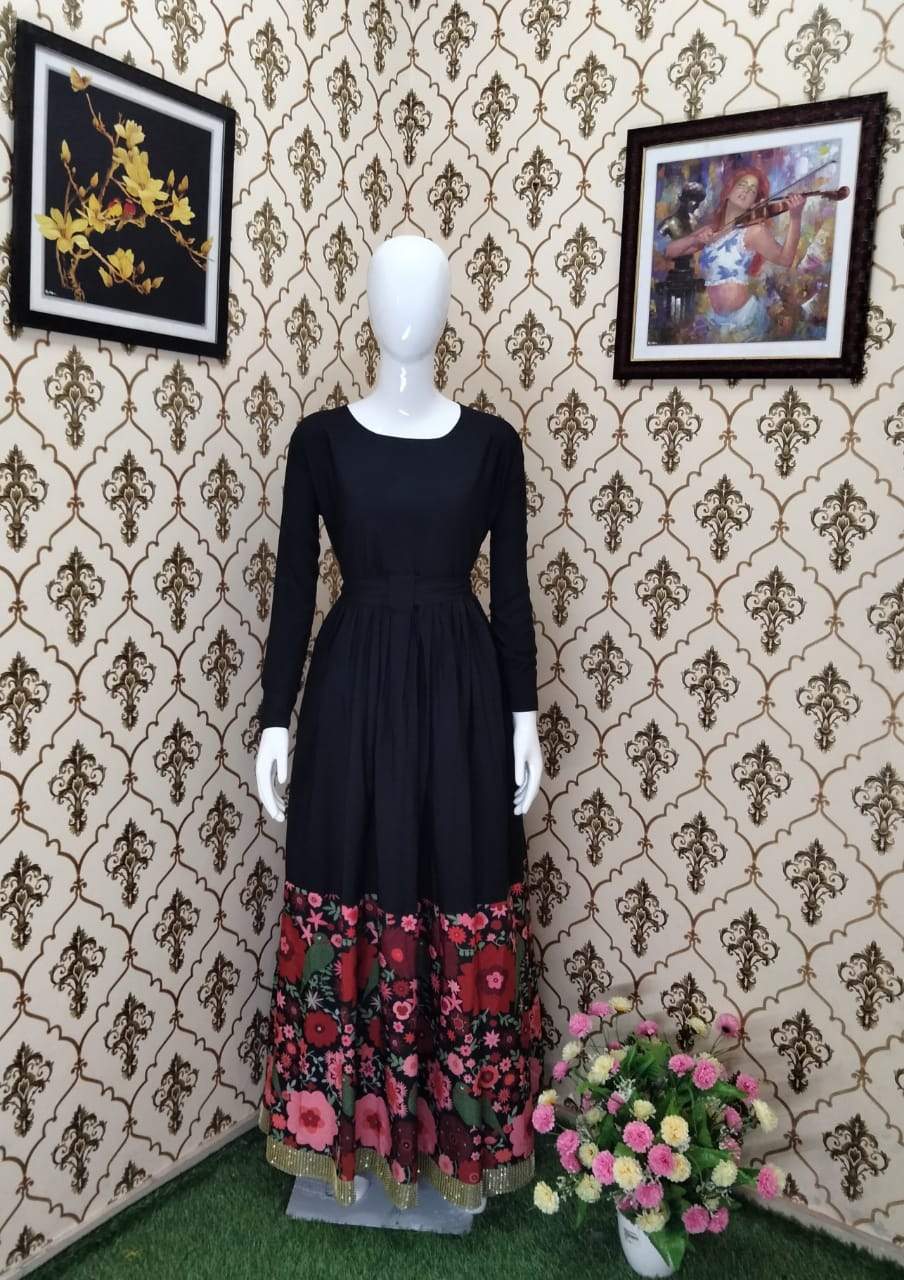 Virasat Ratrani Digital Patola Print Designer Long Gown With Print Dupatta  For Woman At Wholesale Rate