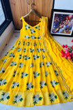 Gorgeous Yellow Color Georgette Long Gown With Zari And Lace Work