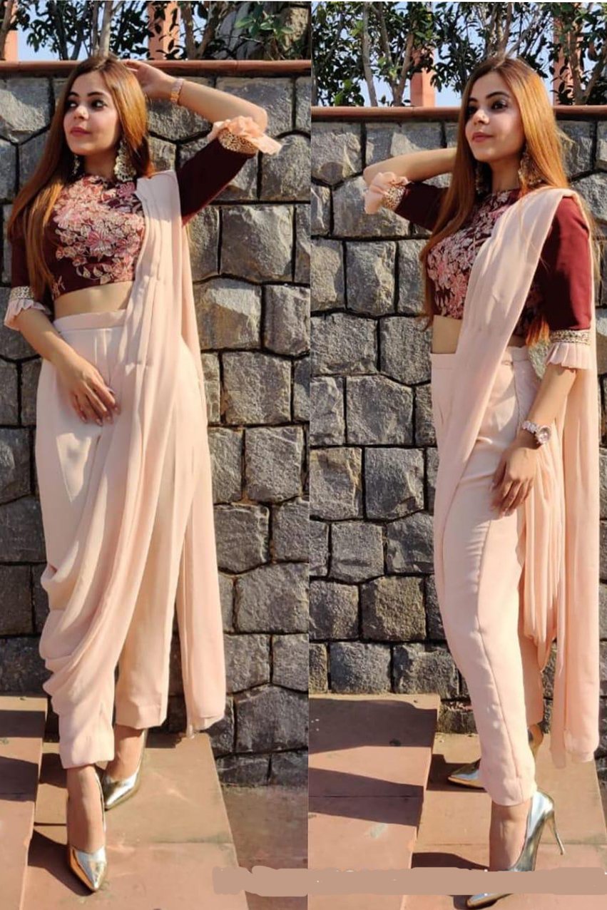 Buy Fancy Crop Top With Dhoti Pants and Attached Dupatta Set for Women Indo  Western Dress Party Wear Indian Dress Dhoti Saree Set Designer Sari Online  in India - Etsy
