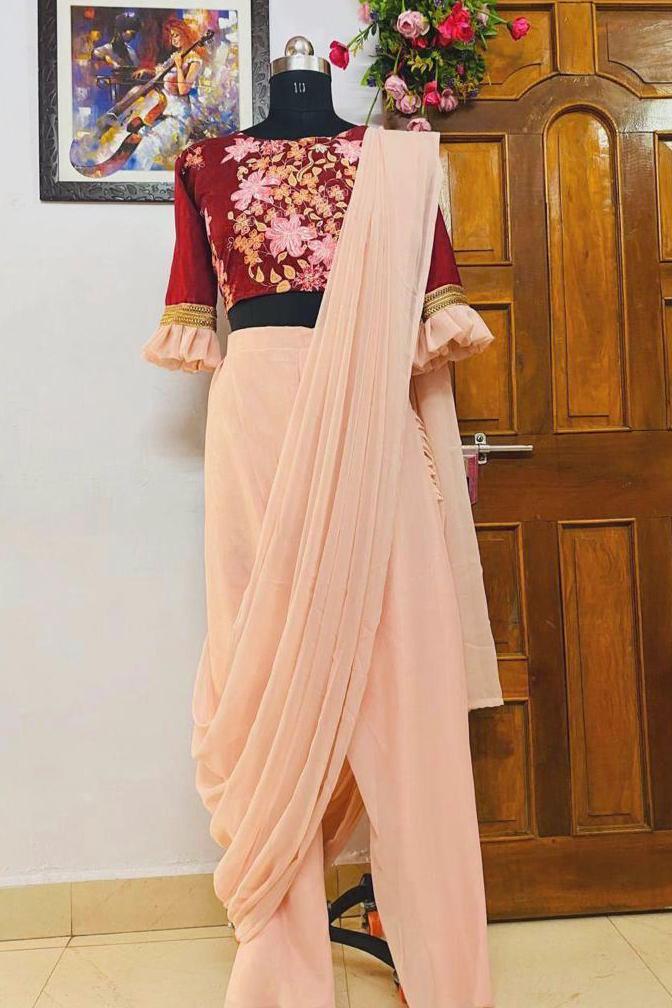 Designer Party Wear Top And Bottom With Attached Dupatta  Set For Women