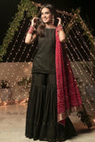 Beautiful Black Colored Kurti And Sharara Set With Lace Border And Bandhej Dupatta