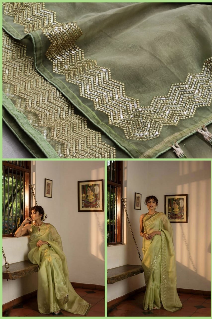 Dazzling Organza Saree With Heavy Sequence Work With Designer Unstitched Blouse