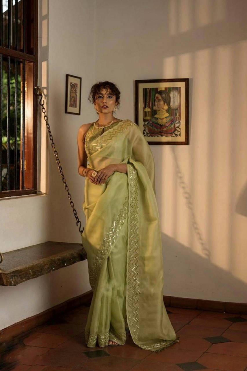 Dazzling Organza Saree With Heavy Sequence Work With Designer Unstitched Blouse