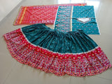 Cotton Base Pink And Green Color Mirror Work Navratri Special Lehenga Choli