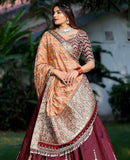 Maroon Lehenga Choli Embellished With Sequins And Thread