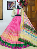 Baby Pink Color Georgette Fabric Printed Crop Top Lehenga Choli