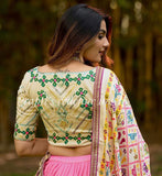 Baby Pink Color Georgette Fabric Printed Crop Top Lehenga Choli