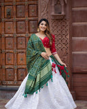 Charming White and Red lehenga choli, Silk taffeta lehenga choli with stunning dupatta and exclusive embroidery red blouse