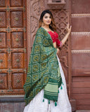 Charming White and Red lehenga choli, Silk taffeta lehenga choli with stunning dupatta and exclusive embroidery red blouse