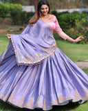 Light Purple Embroidered Lehenga Choli In Cotton