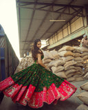 Green And Pink Colour Mirror Work Lahenga Choli