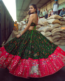 Green And Pink Colour Mirror Work Lahenga Choli