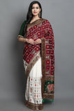 Maroon and White Colored Designer Wedding Wear Patola Saree For Women