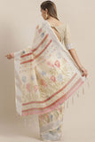 Ravishing Linen Saree With Floral Printed With Zari Border