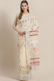 Ravishing Linen Saree With Floral Printed With Zari Border