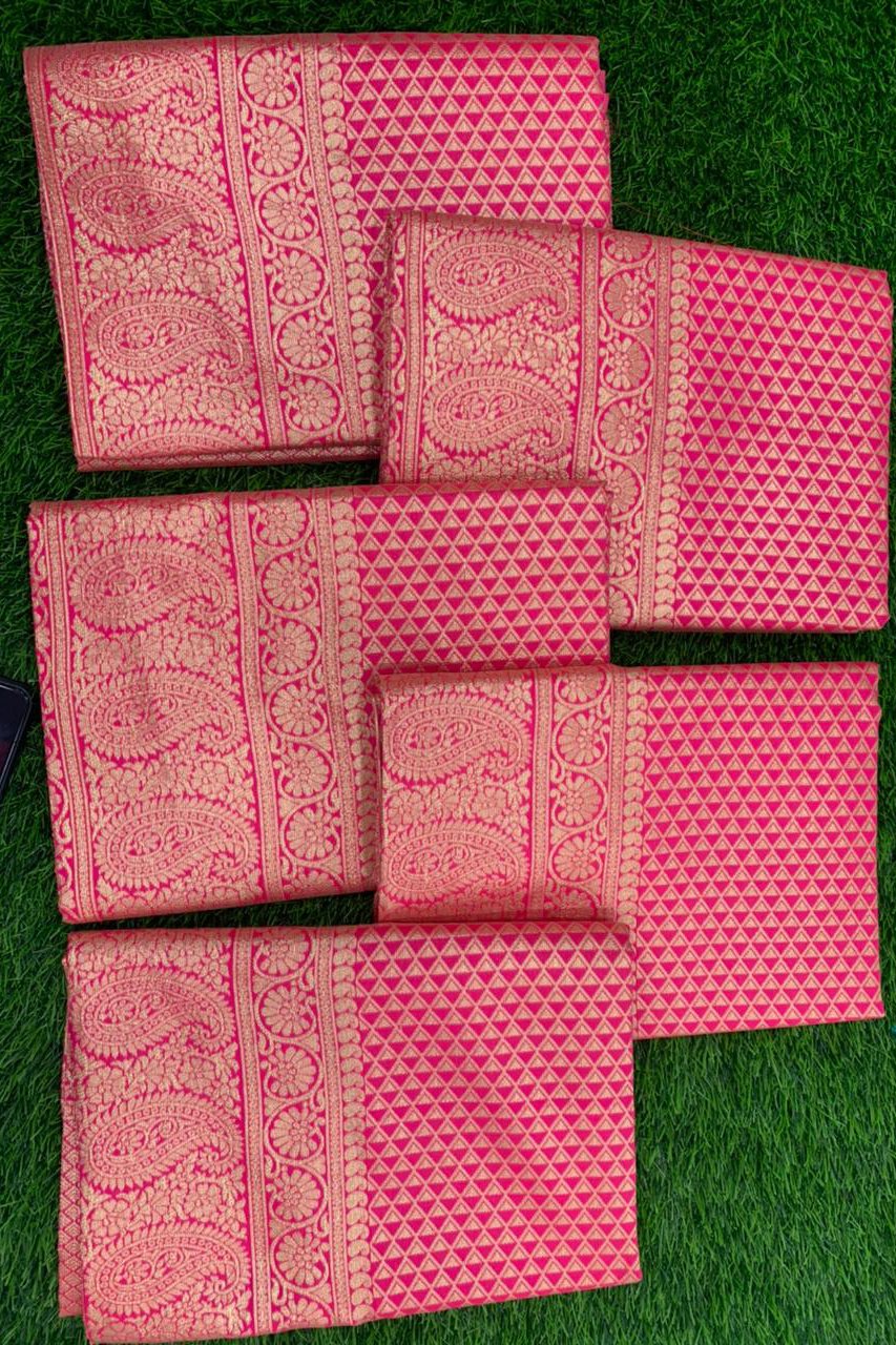 Pretty Pink With Jacquard Woven Lichi Silk Saree